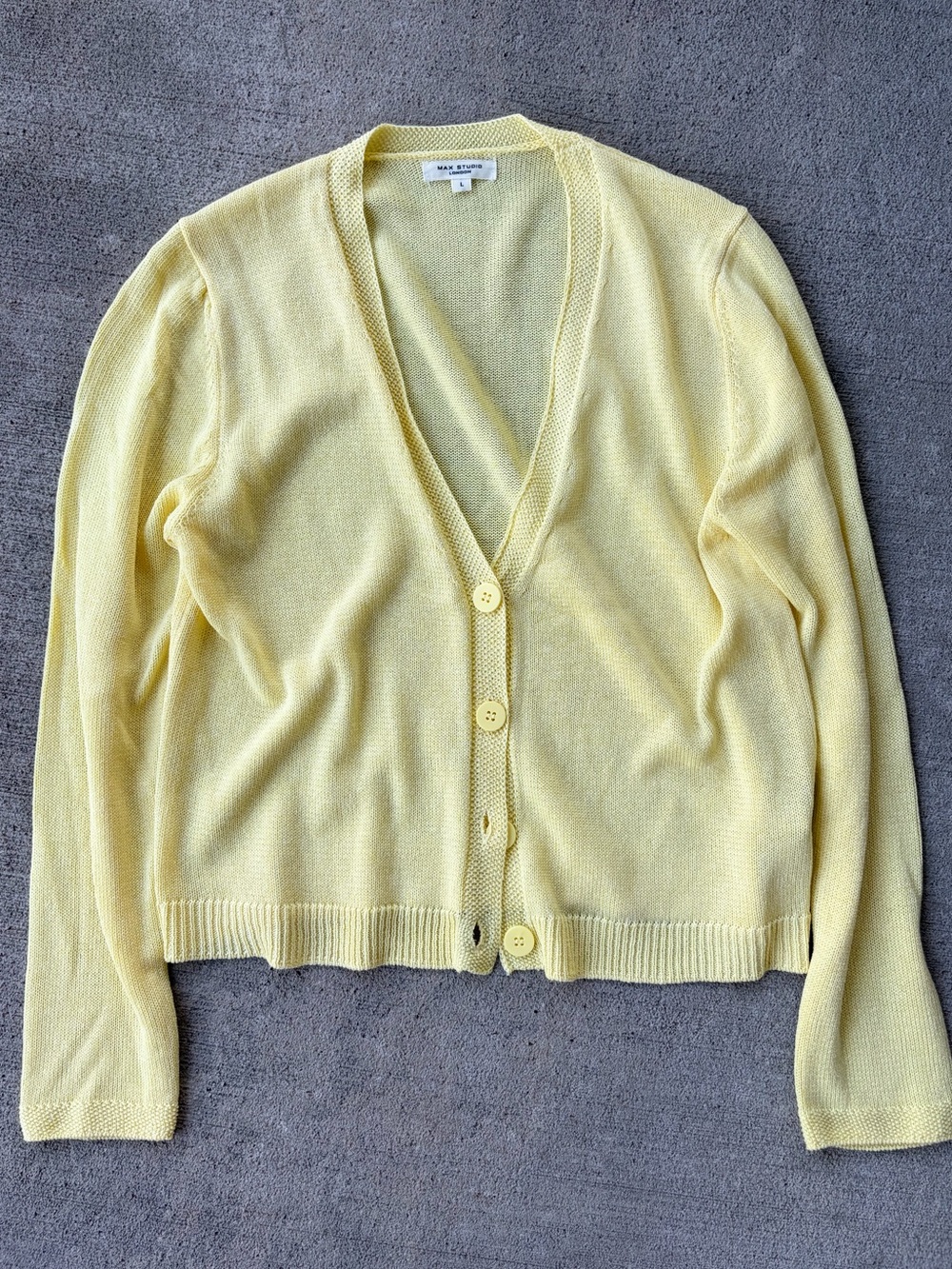Max Studio London butter yellow knit cardigan sweater jumper pullover top